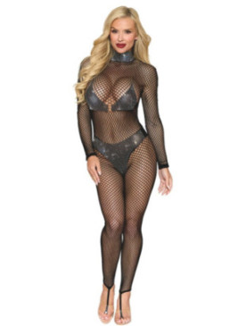 Bodystocking en résille grosse maille et finition strass - DG0511BLK